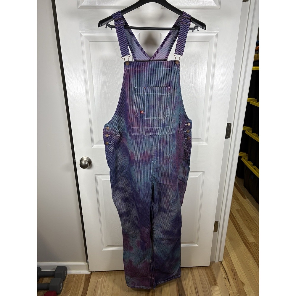 Dickies Custom Ice Dyed Striped Denim Overalls 2XL Purple Pink Rave Grunge